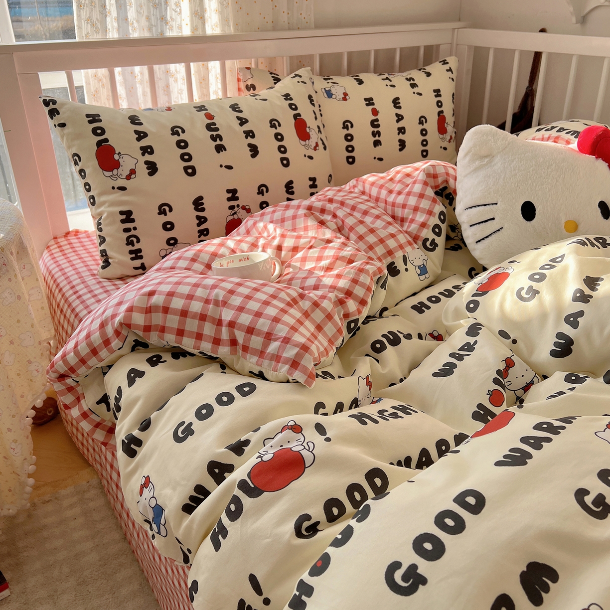 91家纺网 家纺一手货源 找家纺 桃喜 2026新款全棉40支12868四件套-小猫系列 字母小猫