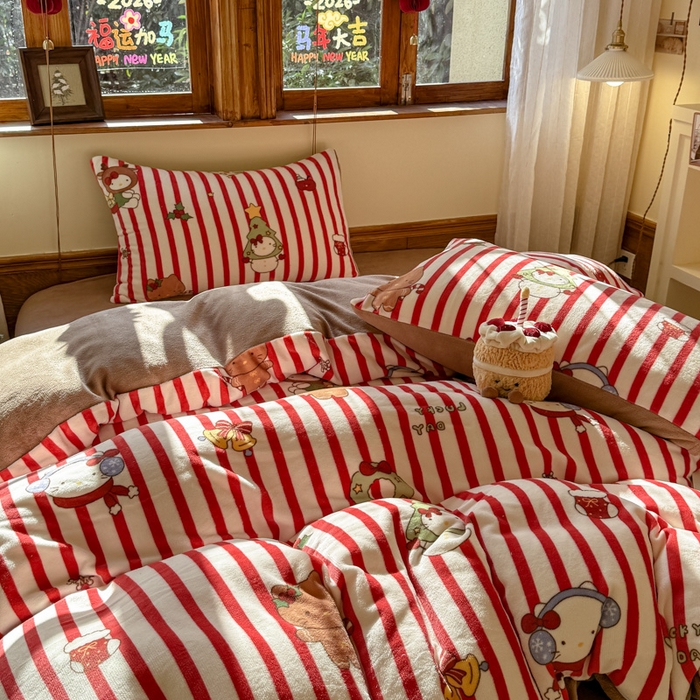 91家纺网 家纺一手货源 找家纺 桃喜 2026新年限定高克重猫咪系列四件套 新年猫咪（牛奶绒）