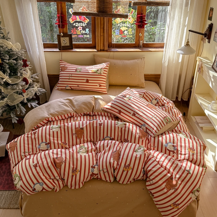 91家纺网 家纺一手货源 找家纺 桃喜 2026新年限定高克重猫咪系列四件套 新年猫咪（全棉）