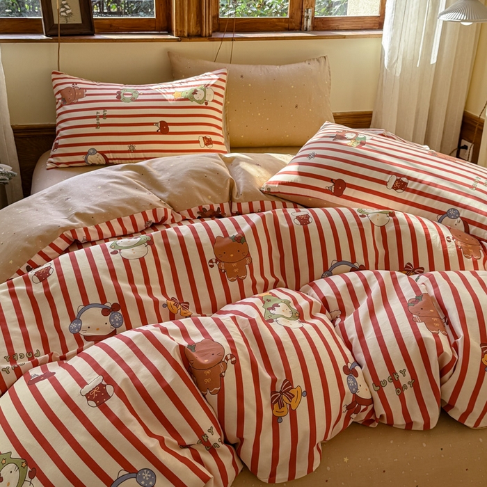 91家纺网 家纺一手货源 找家纺 桃喜 2026新年限定高克重猫咪系列四件套 新年猫咪（全棉）