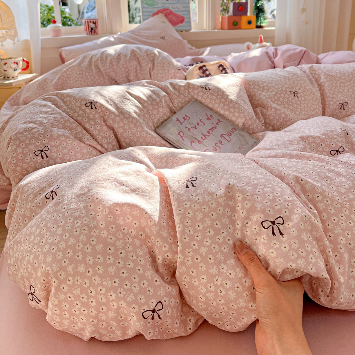 91家纺网 家纺一手货源 找家纺 弗苓家纺 2026新款古法水洗仿棉云感纱四件套小布袋 露思