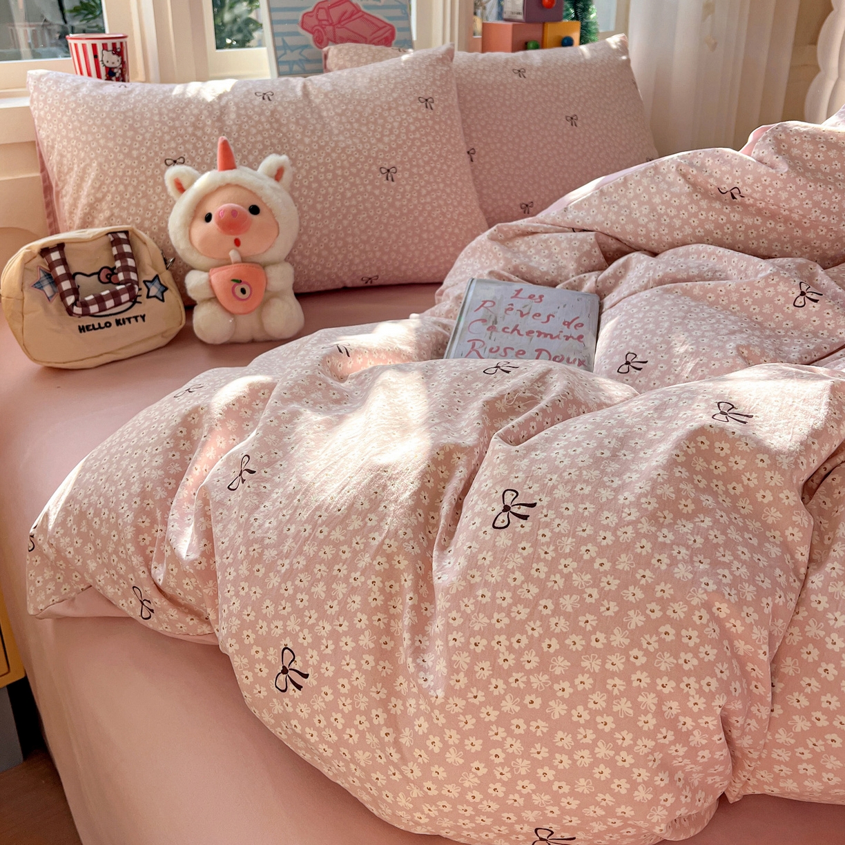 91家纺网 家纺一手货源 找家纺 弗苓家纺 2026新款古法水洗仿棉云感纱四件套小布袋 露思