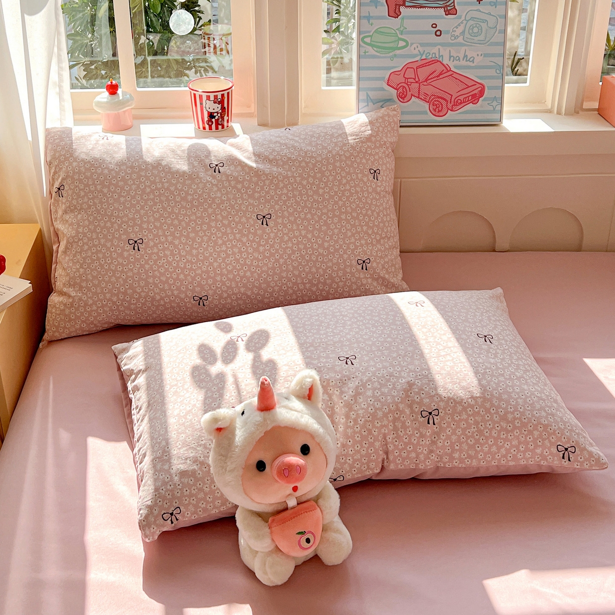 91家纺网 家纺一手货源 找家纺 弗苓家纺 2026新款古法水洗仿棉云感纱四件套小布袋 露思