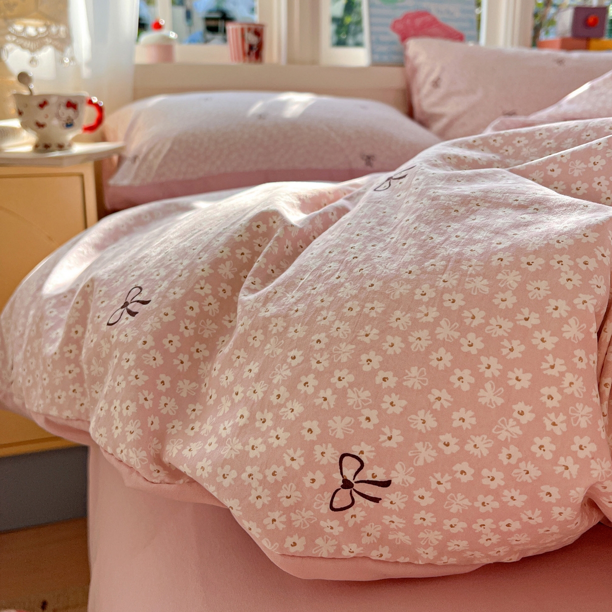 91家纺网 家纺一手货源 找家纺 弗苓家纺 2026新款古法水洗仿棉云感纱四件套小布袋 露思