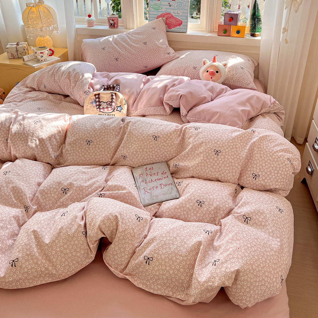 91家纺网 家纺一手货源 找家纺 弗苓家纺 2026新款古法水洗仿棉云感纱四件套小布袋 露思