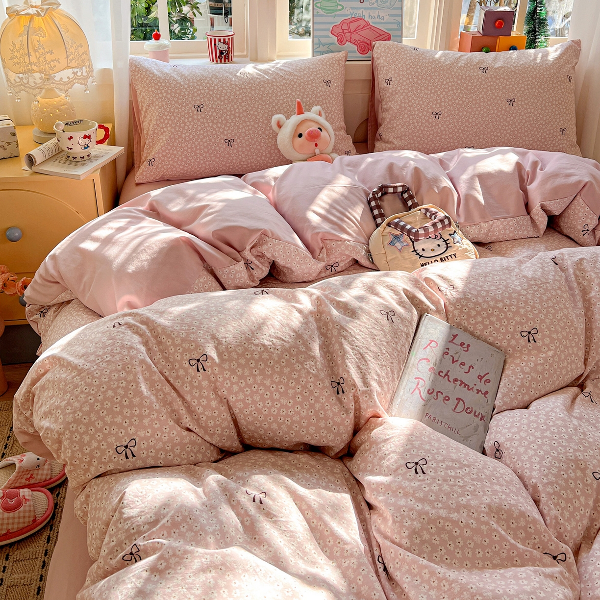 91家纺网 家纺一手货源 找家纺 弗苓家纺 2026新款古法水洗仿棉云感纱四件套小布袋 露思