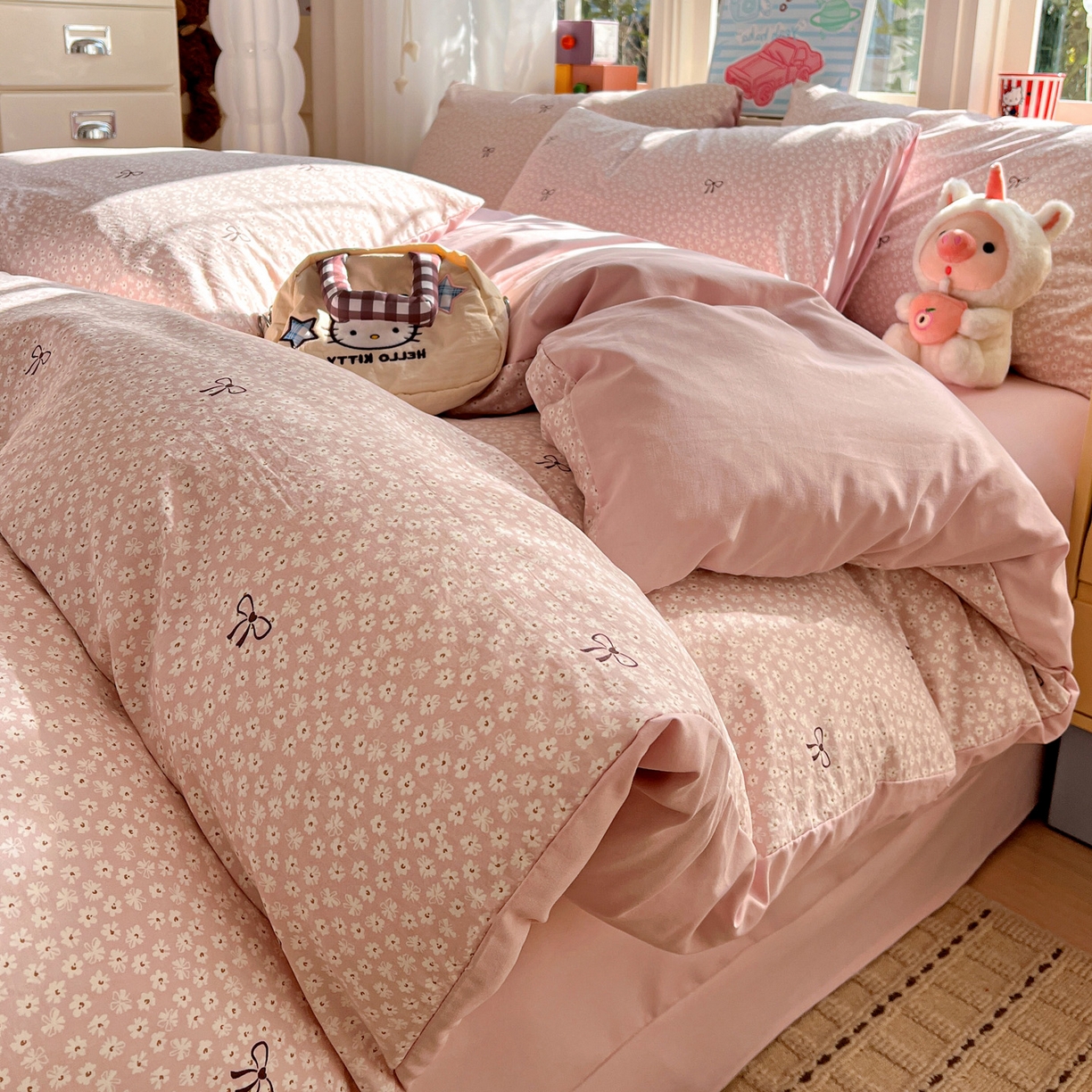 91家纺网 家纺一手货源 找家纺 弗苓家纺 2026新款古法水洗仿棉云感纱四件套小布袋 露思