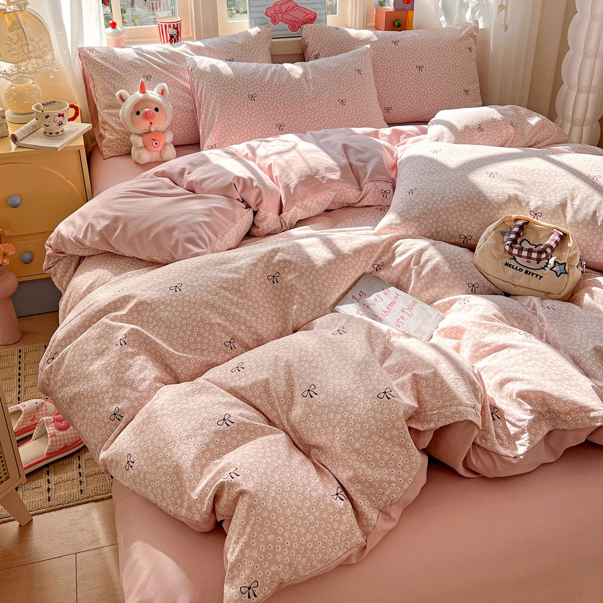 91家纺网 家纺一手货源 找家纺 弗苓家纺 2026新款古法水洗仿棉云感纱四件套小布袋 露思