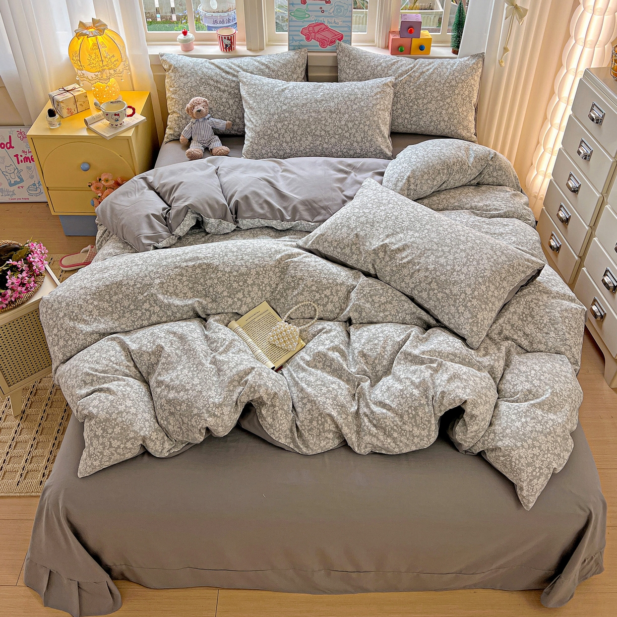 91家纺网 家纺一手货源 找家纺 弗苓家纺 2026新款古法水洗仿棉云感纱四件套小布袋 漫野