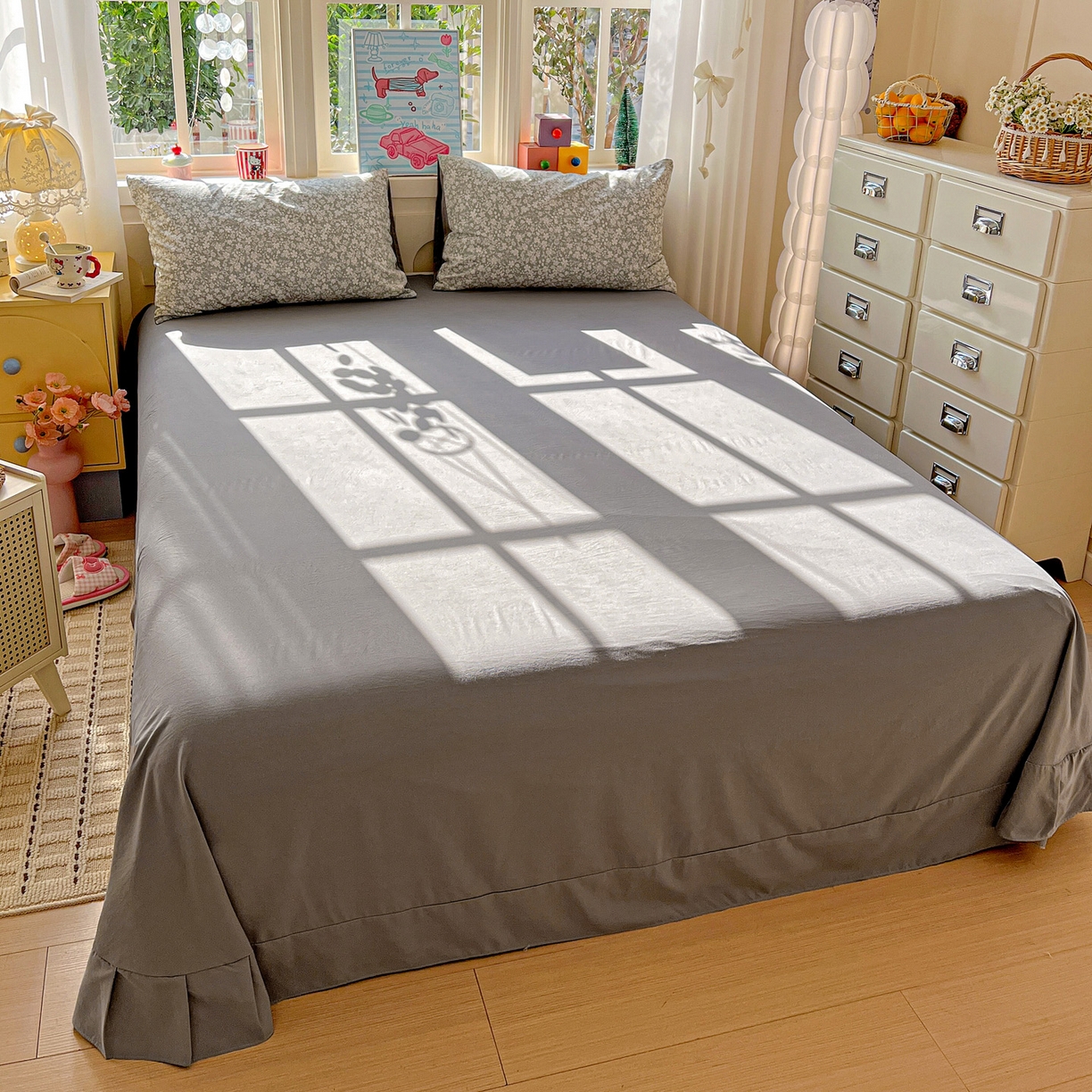 91家纺网 家纺一手货源 找家纺 弗苓家纺 2026新款古法水洗仿棉云感纱四件套小布袋 漫野