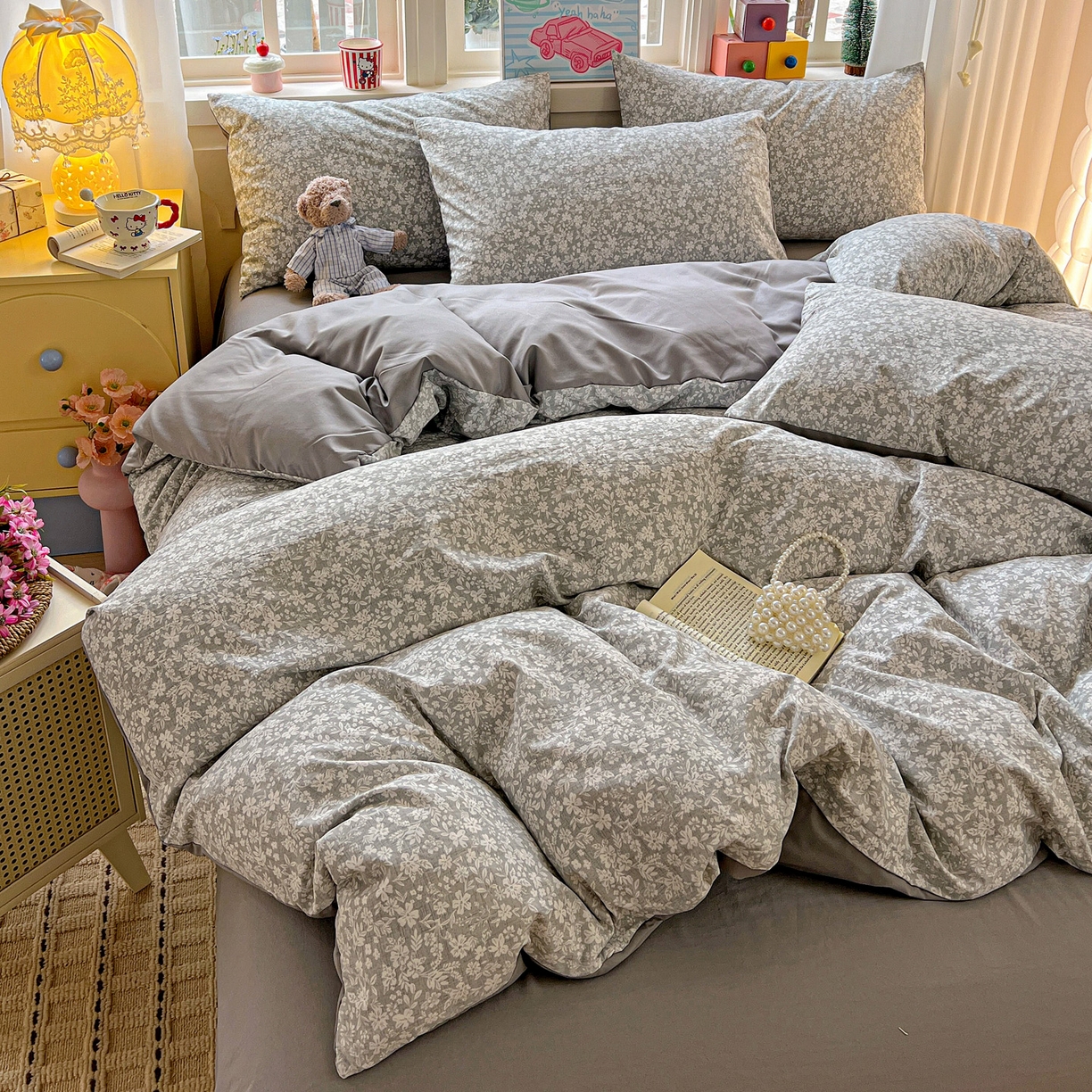 91家纺网 家纺一手货源 找家纺 弗苓家纺 2026新款古法水洗仿棉云感纱四件套小布袋 漫野