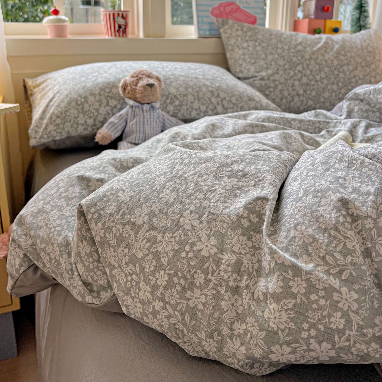 91家纺网 家纺一手货源 找家纺 弗苓家纺 2026新款古法水洗仿棉云感纱四件套小布袋 漫野