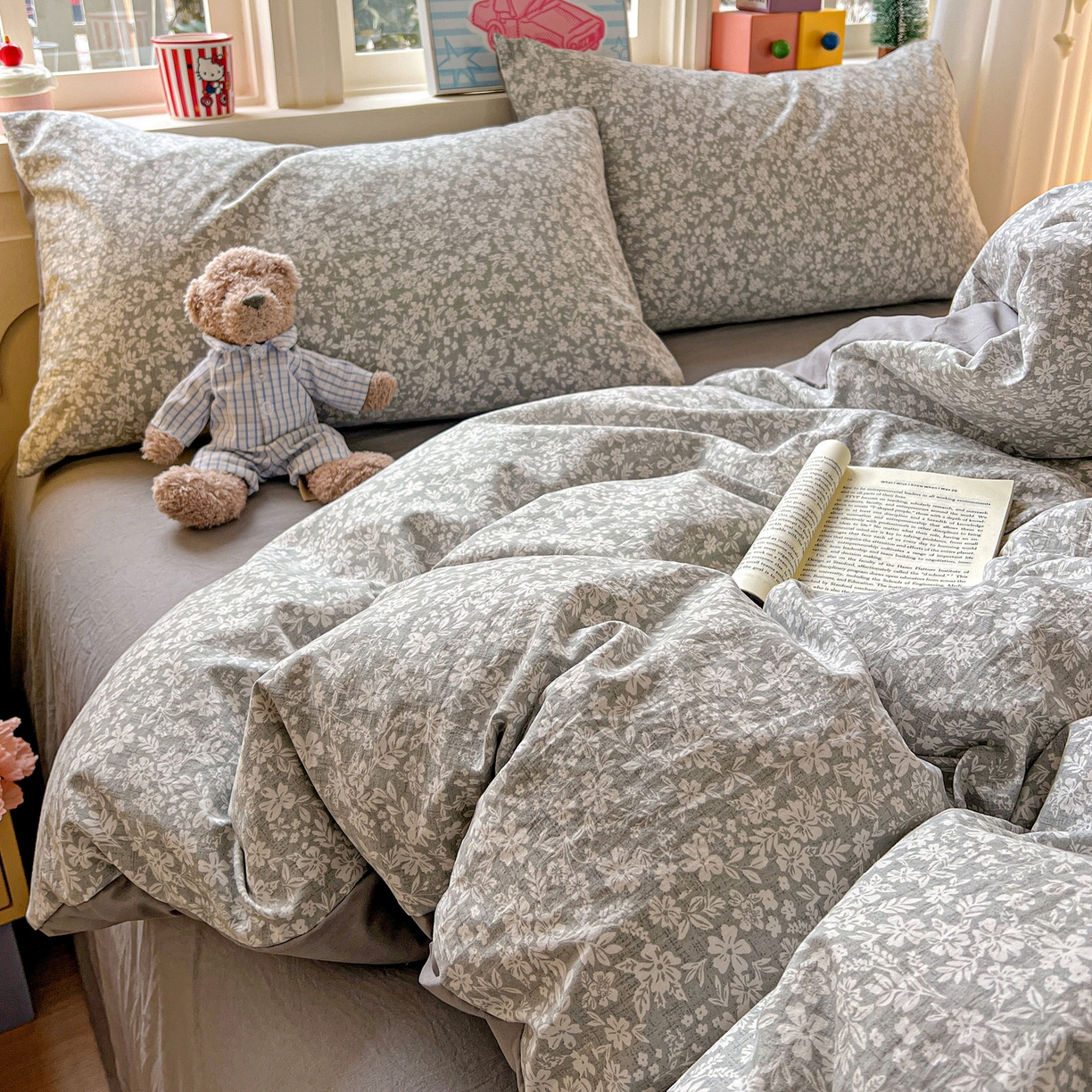 91家纺网 家纺一手货源 找家纺 弗苓家纺 2026新款古法水洗仿棉云感纱四件套小布袋 漫野