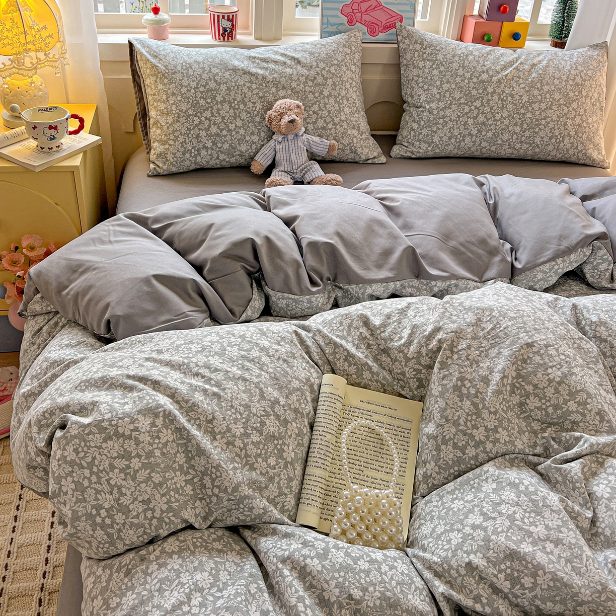 91家纺网 家纺一手货源 找家纺 弗苓家纺 2026新款古法水洗仿棉云感纱四件套小布袋 漫野