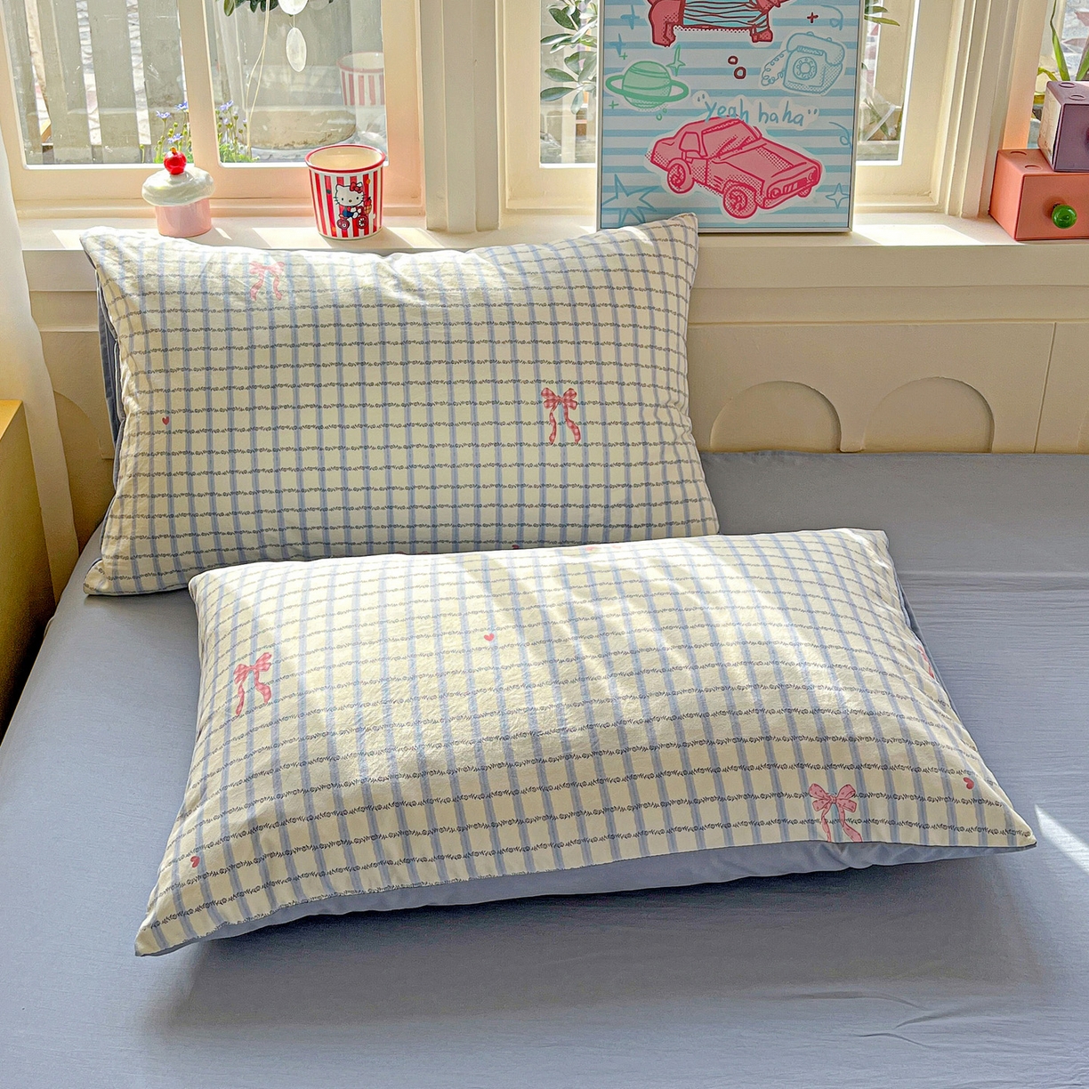 91家纺网 家纺一手货源 找家纺 弗苓家纺 2026新款古法水洗仿棉云感纱四件套小布袋 梦幻