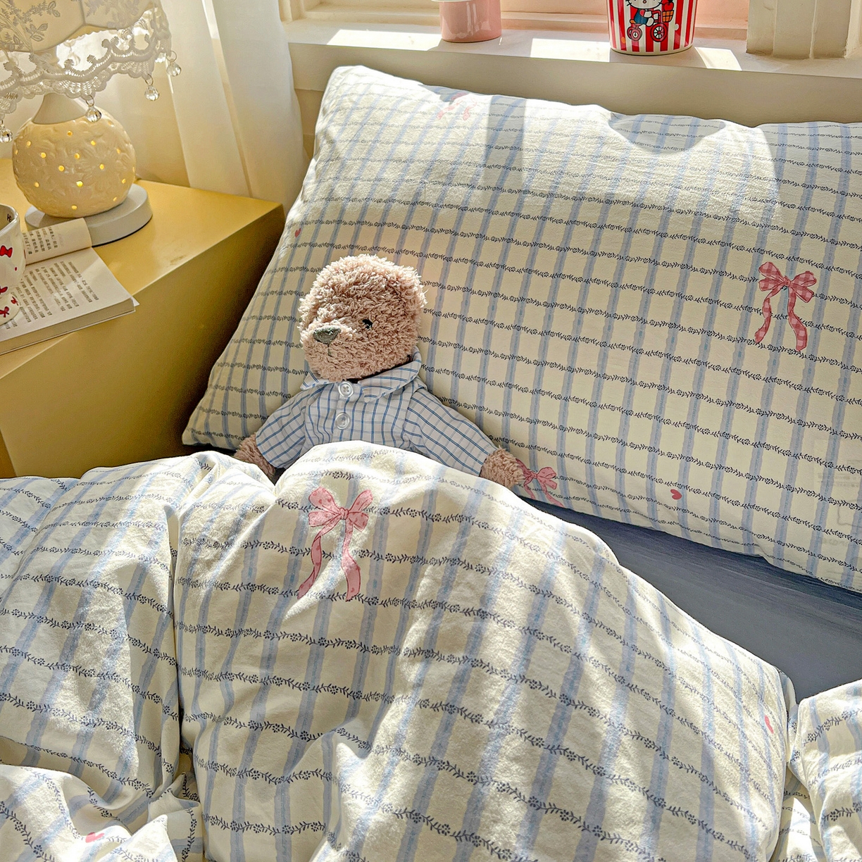 91家纺网 家纺一手货源 找家纺 弗苓家纺 2026新款古法水洗仿棉云感纱四件套小布袋 梦幻