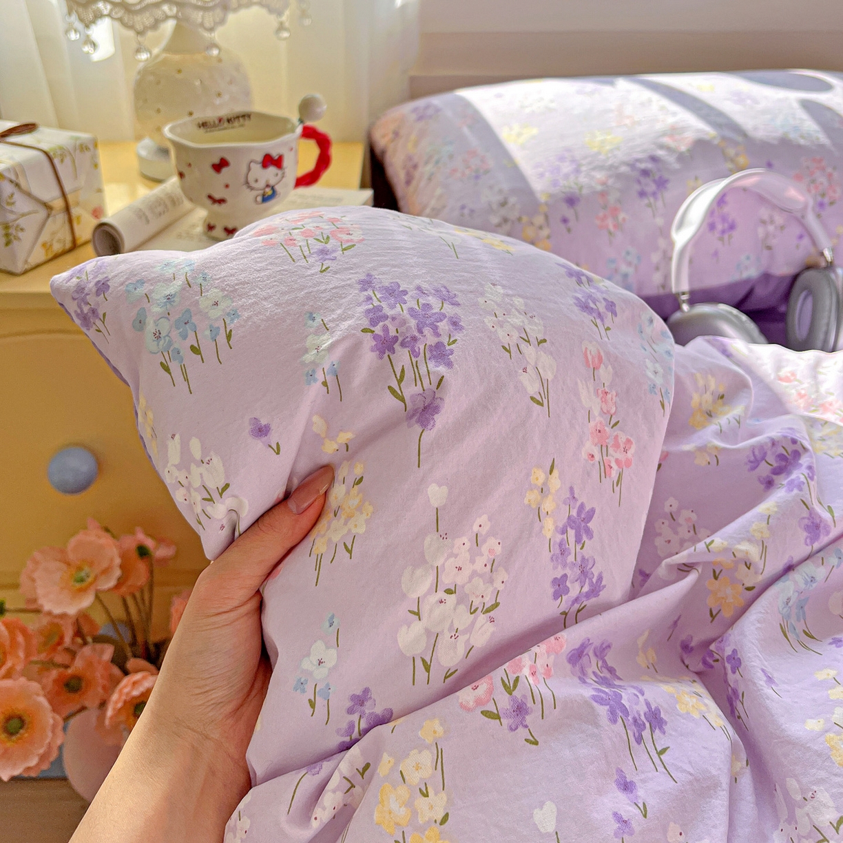 91家纺网 家纺一手货源 找家纺 弗苓家纺 2026新款古法水洗仿棉云感纱四件套小布袋 梦境