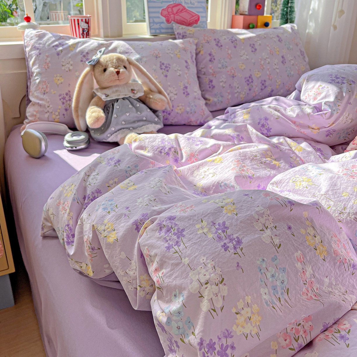 91家纺网 家纺一手货源 找家纺 弗苓家纺 2026新款古法水洗仿棉云感纱四件套小布袋 梦境