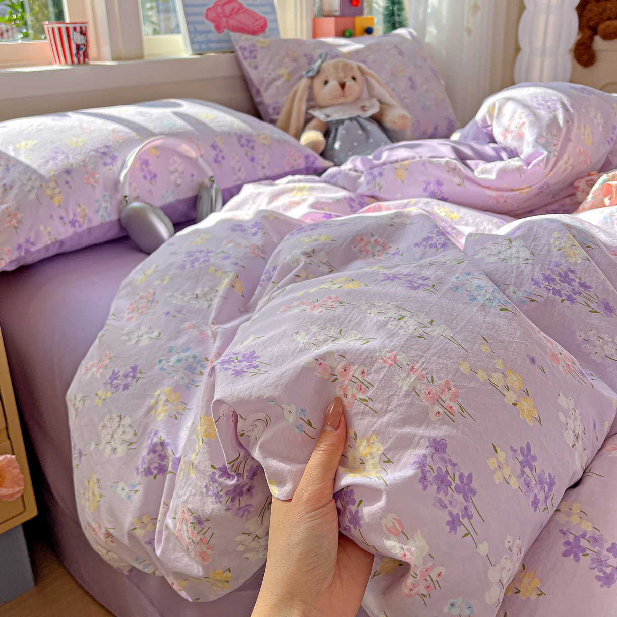 91家纺网 家纺一手货源 找家纺 弗苓家纺 2026新款古法水洗仿棉云感纱四件套小布袋 梦境