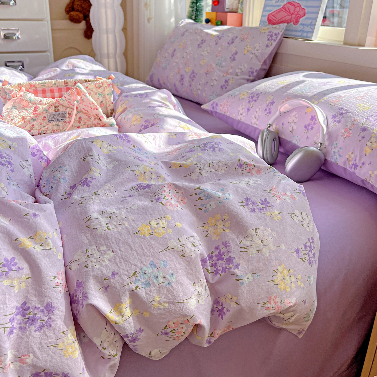 91家纺网 家纺一手货源 找家纺 弗苓家纺 2026新款古法水洗仿棉云感纱四件套小布袋 梦境