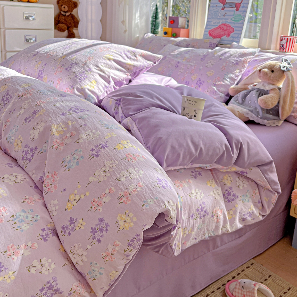 91家纺网 家纺一手货源 找家纺 弗苓家纺 2026新款古法水洗仿棉云感纱四件套小布袋 梦境