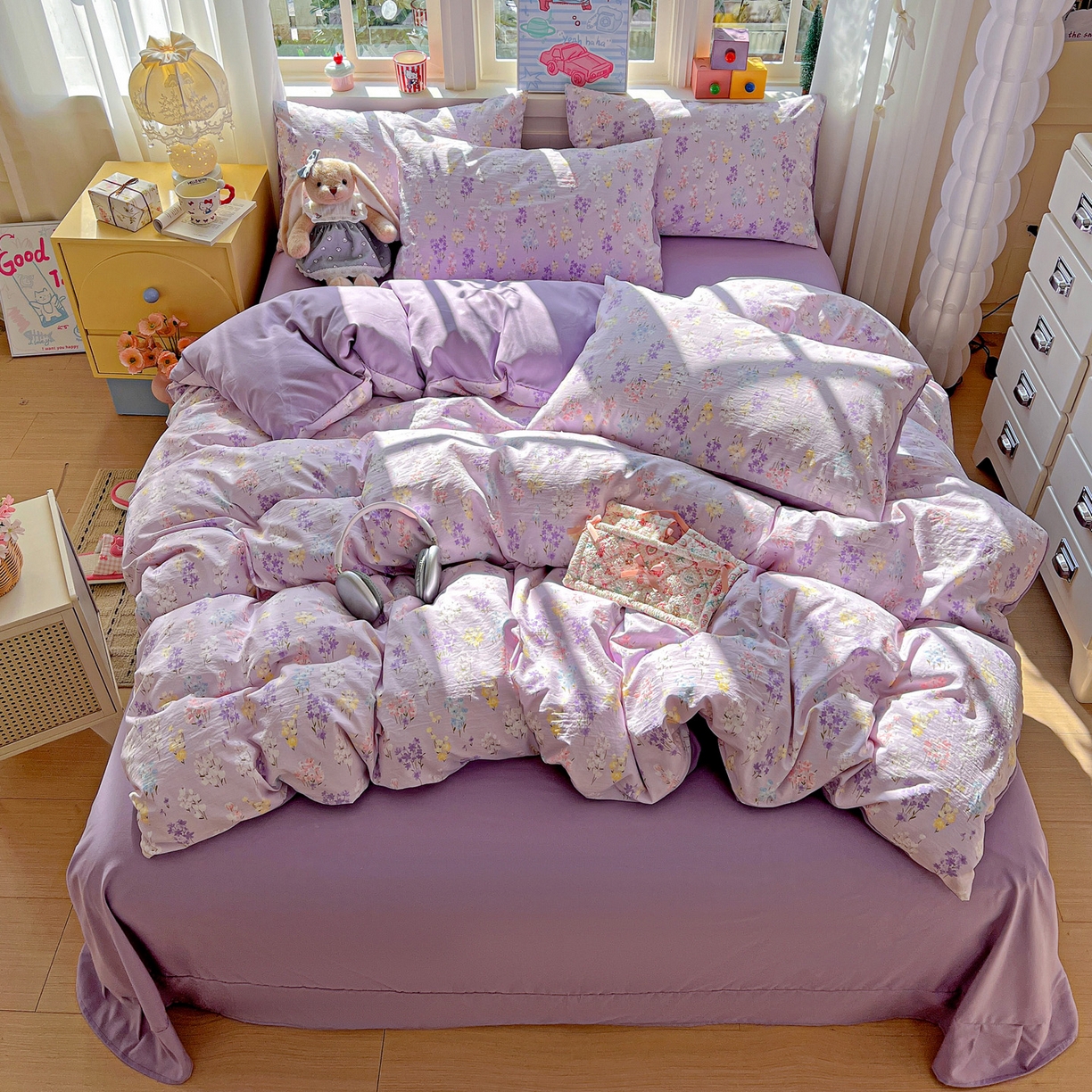 91家纺网 家纺一手货源 找家纺 弗苓家纺 2026新款古法水洗仿棉云感纱四件套小布袋 梦境