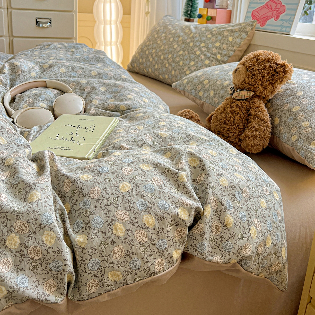 91家纺网 家纺一手货源 找家纺 弗苓家纺 2026新款古法水洗仿棉云感纱四件套小布袋 梦屿