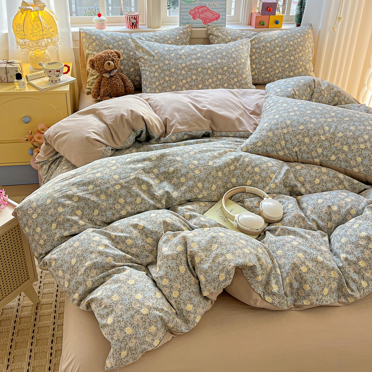 91家纺网 家纺一手货源 找家纺 弗苓家纺 2026新款古法水洗仿棉云感纱四件套小布袋 梦屿