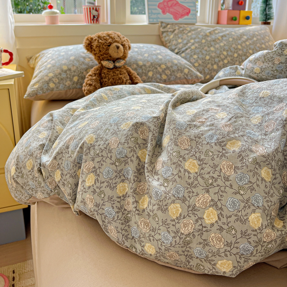 91家纺网 家纺一手货源 找家纺 弗苓家纺 2026新款古法水洗仿棉云感纱四件套小布袋 梦屿