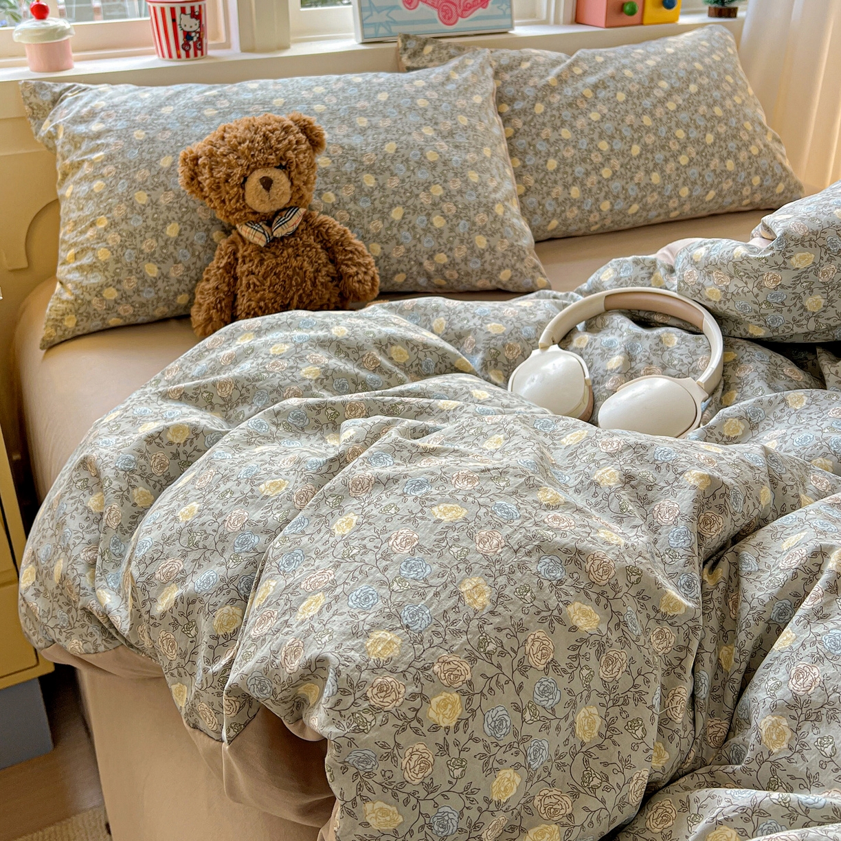 91家纺网 家纺一手货源 找家纺 弗苓家纺 2026新款古法水洗仿棉云感纱四件套小布袋 梦屿