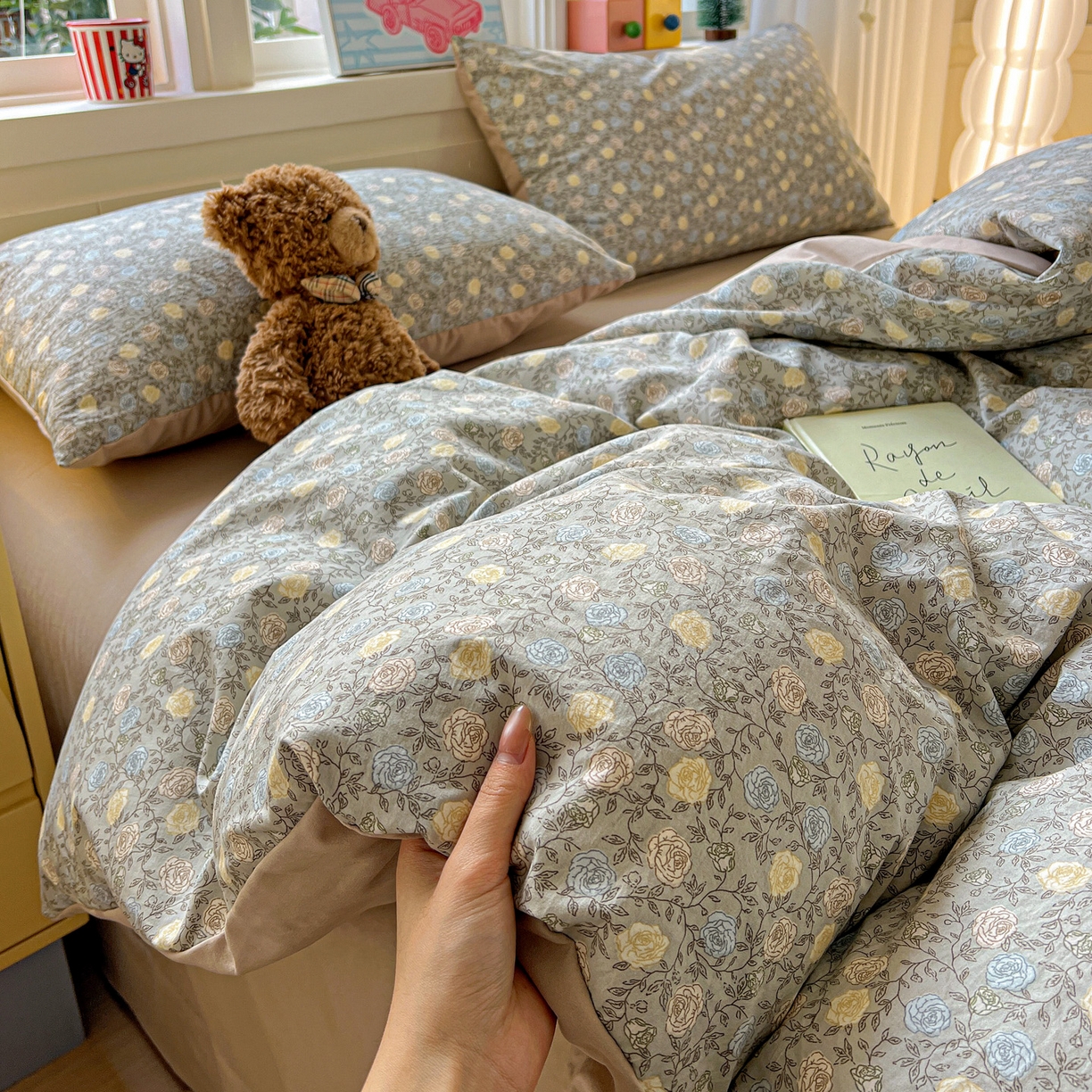 91家纺网 家纺一手货源 找家纺 弗苓家纺 2026新款古法水洗仿棉云感纱四件套小布袋 梦屿