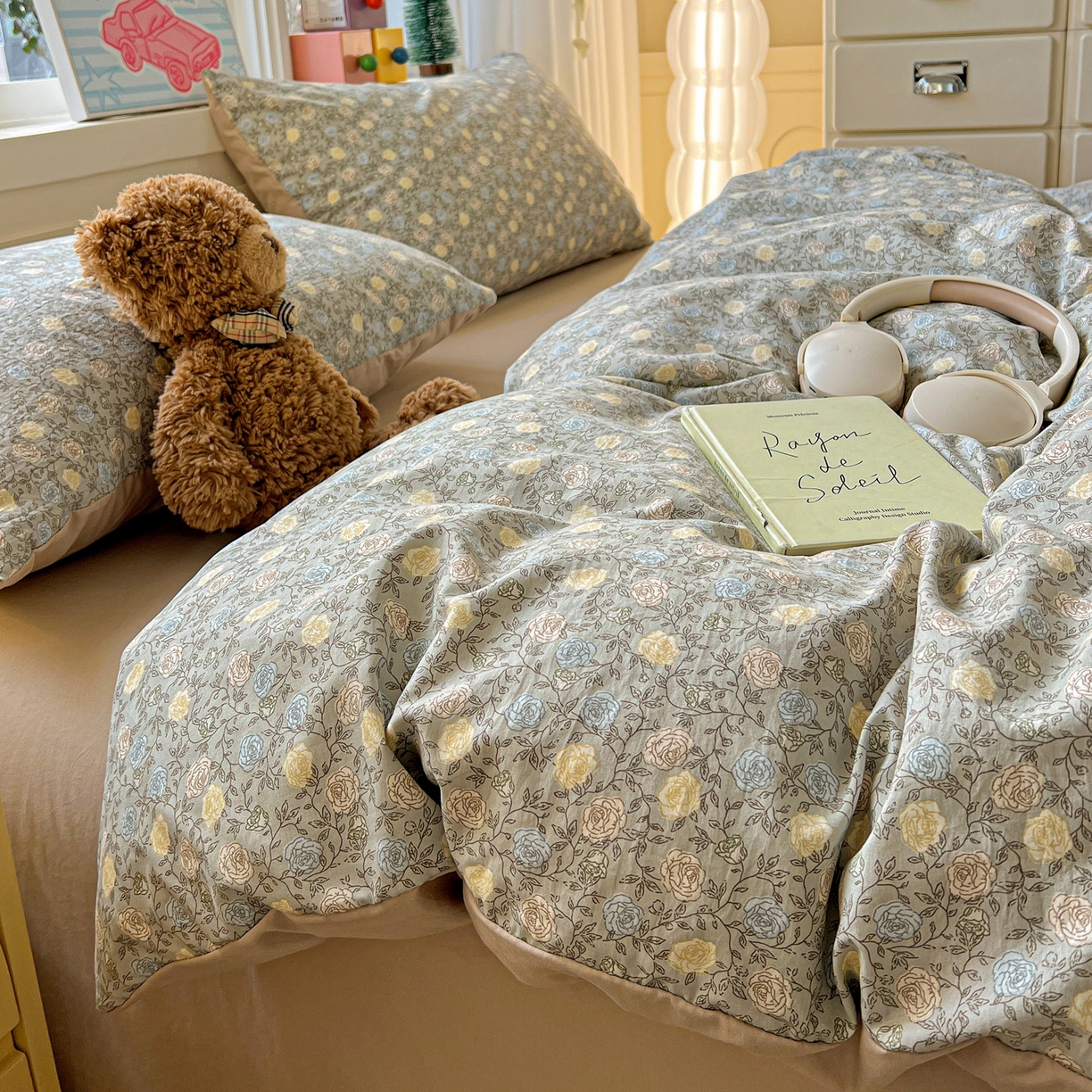 91家纺网 家纺一手货源 找家纺 弗苓家纺 2026新款古法水洗仿棉云感纱四件套小布袋 梦屿