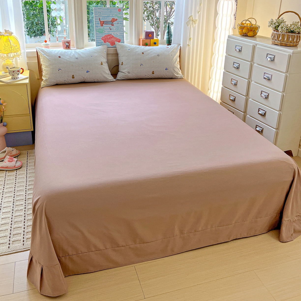 91家纺网 家纺一手货源 找家纺 弗苓家纺 2026新款古法水洗仿棉云感纱四件套小布袋 时光里