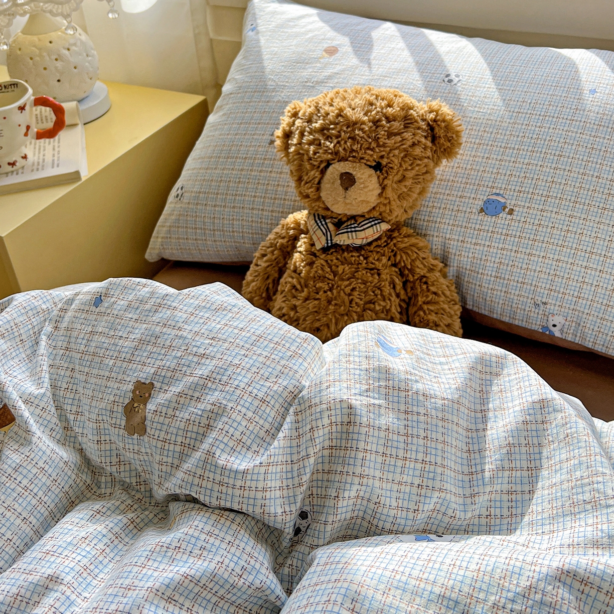 91家纺网 家纺一手货源 找家纺 弗苓家纺 2026新款古法水洗仿棉云感纱四件套小布袋 时光里