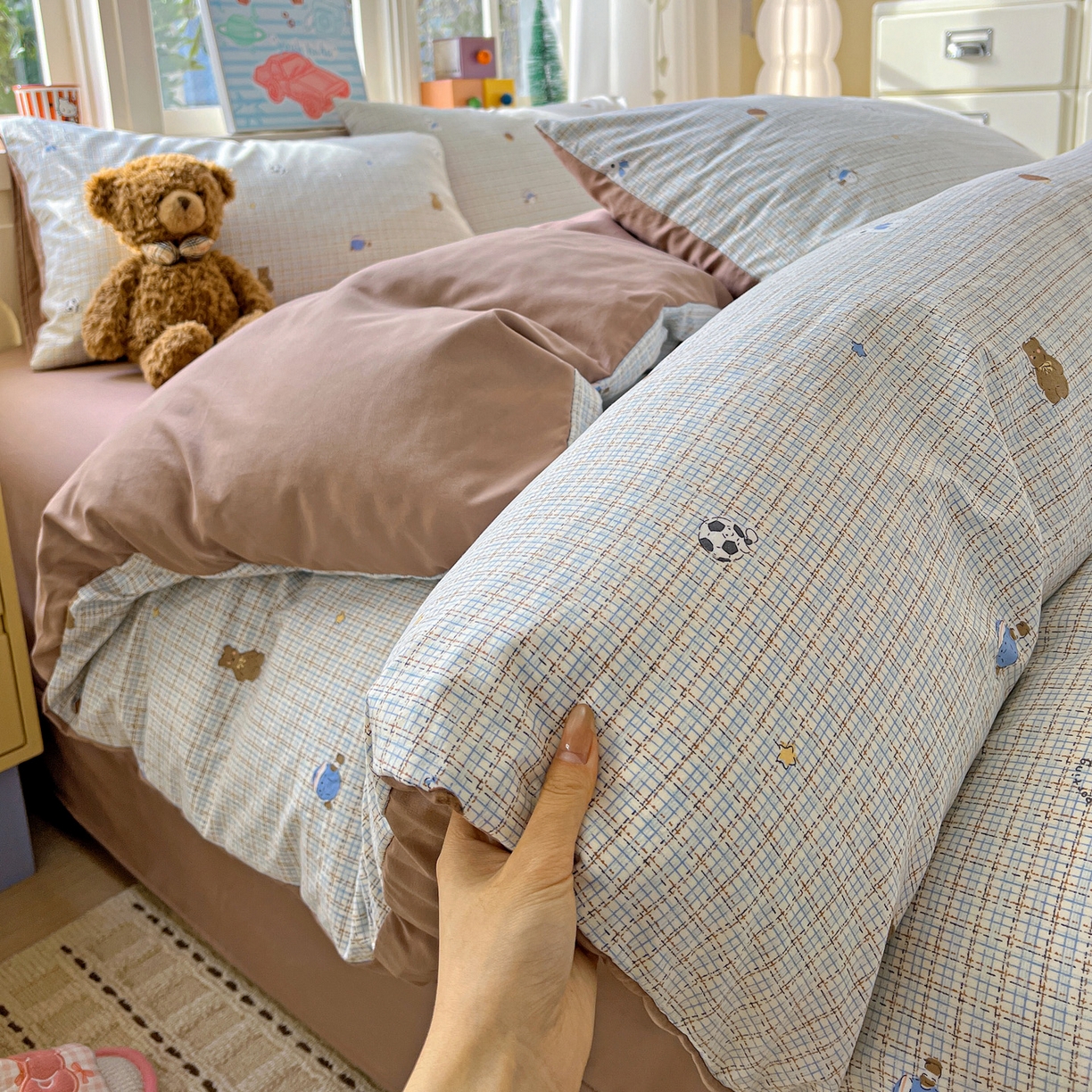 91家纺网 家纺一手货源 找家纺 弗苓家纺 2026新款古法水洗仿棉云感纱四件套小布袋 时光里