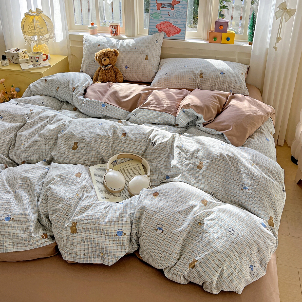 91家纺网 家纺一手货源 找家纺 弗苓家纺 2026新款古法水洗仿棉云感纱四件套小布袋 时光里