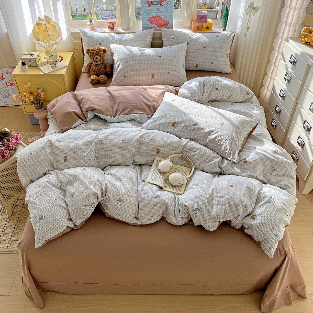 91家纺网 家纺一手货源 找家纺 弗苓家纺 2026新款古法水洗仿棉云感纱四件套小布袋 时光里