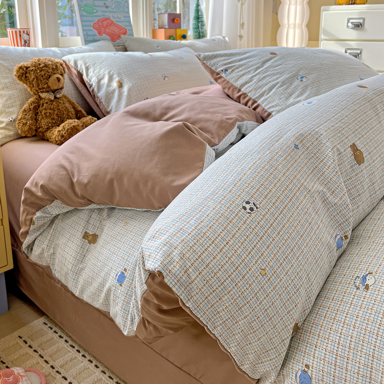 91家纺网 家纺一手货源 找家纺 弗苓家纺 2026新款古法水洗仿棉云感纱四件套小布袋 时光里