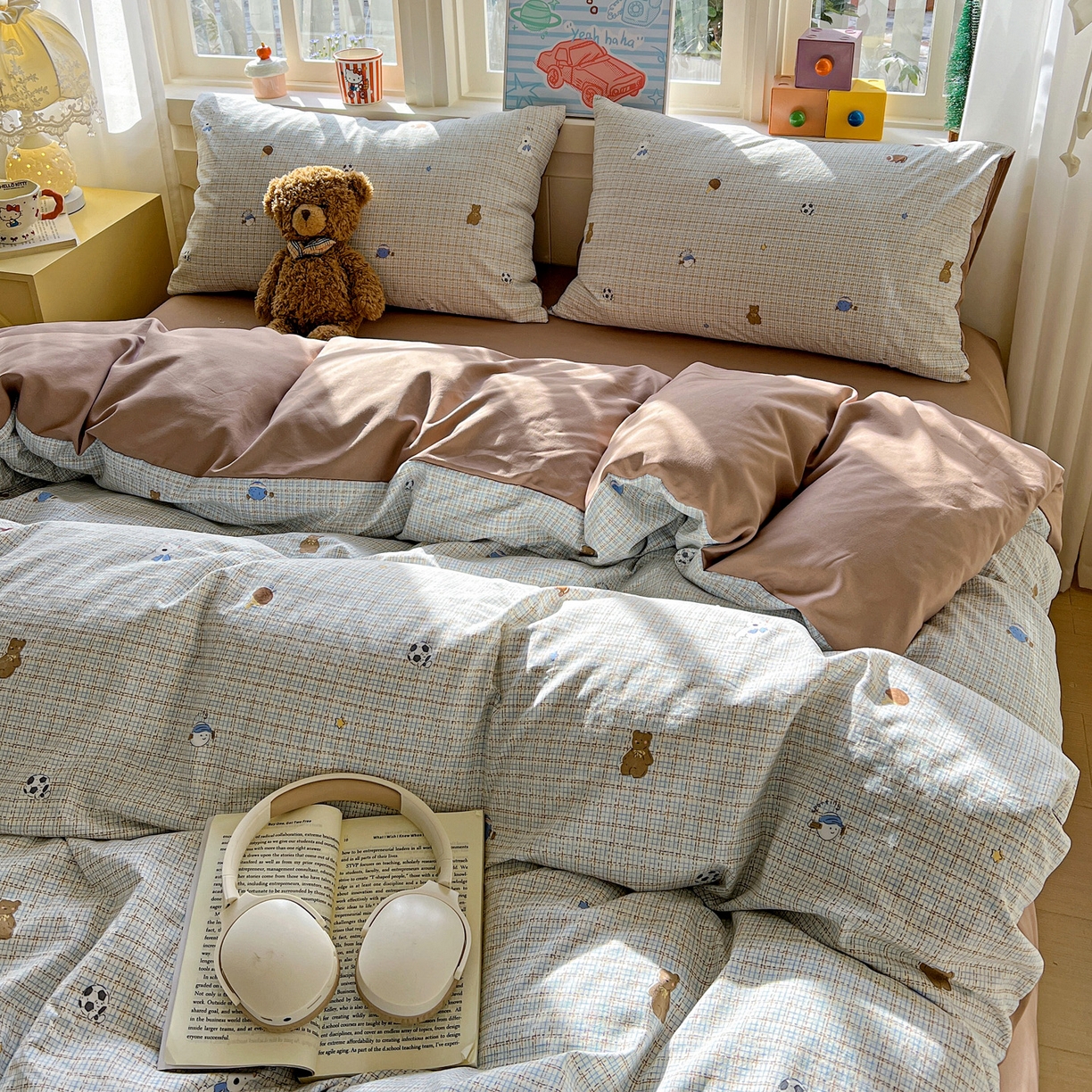 91家纺网 家纺一手货源 找家纺 弗苓家纺 2026新款古法水洗仿棉云感纱四件套小布袋 时光里