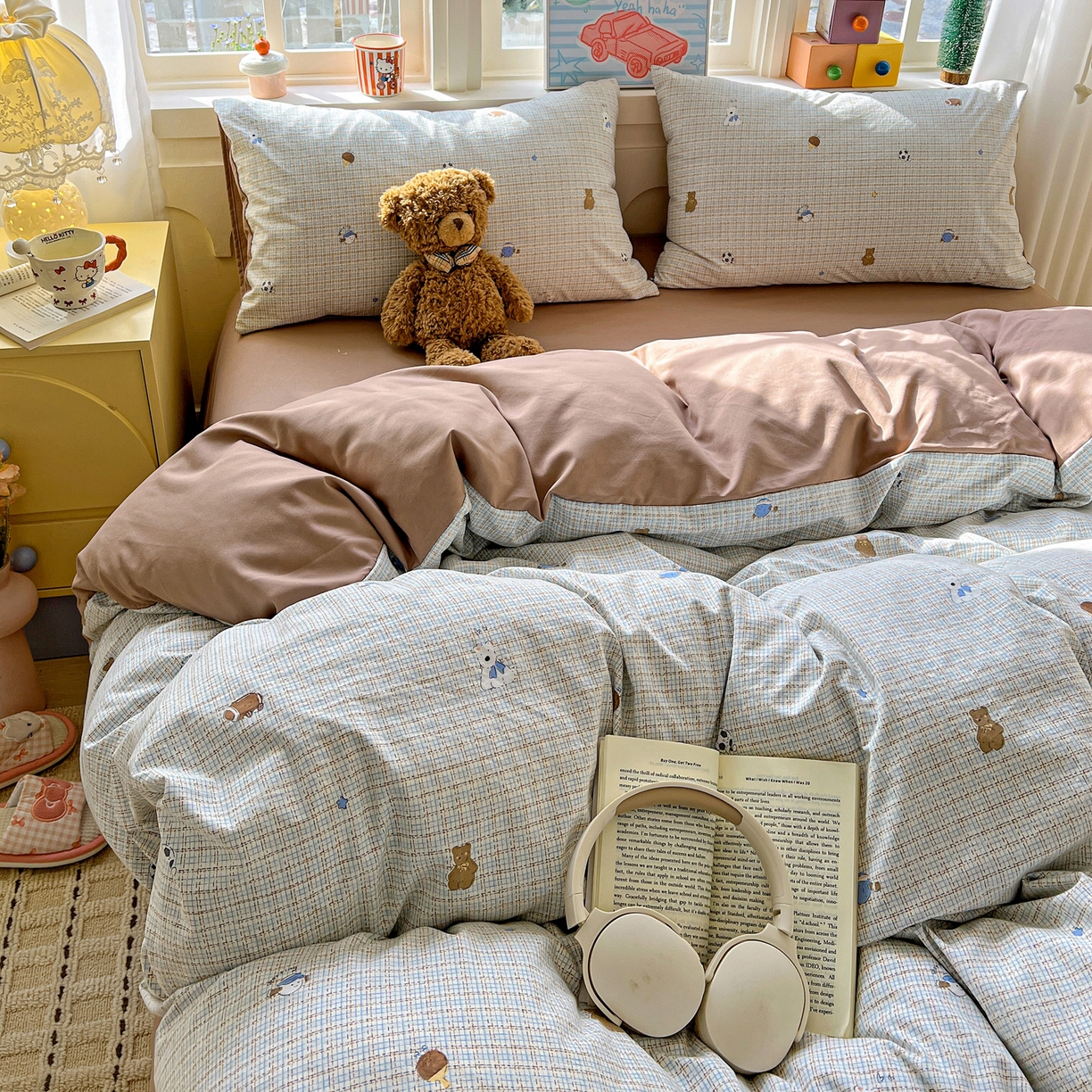 91家纺网 家纺一手货源 找家纺 弗苓家纺 2026新款古法水洗仿棉云感纱四件套小布袋 时光里