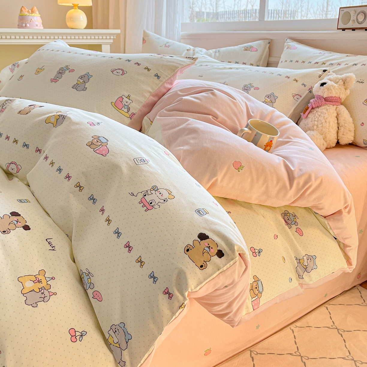 博雅 2026新款全棉纯棉卡通四件套 萌宠日记