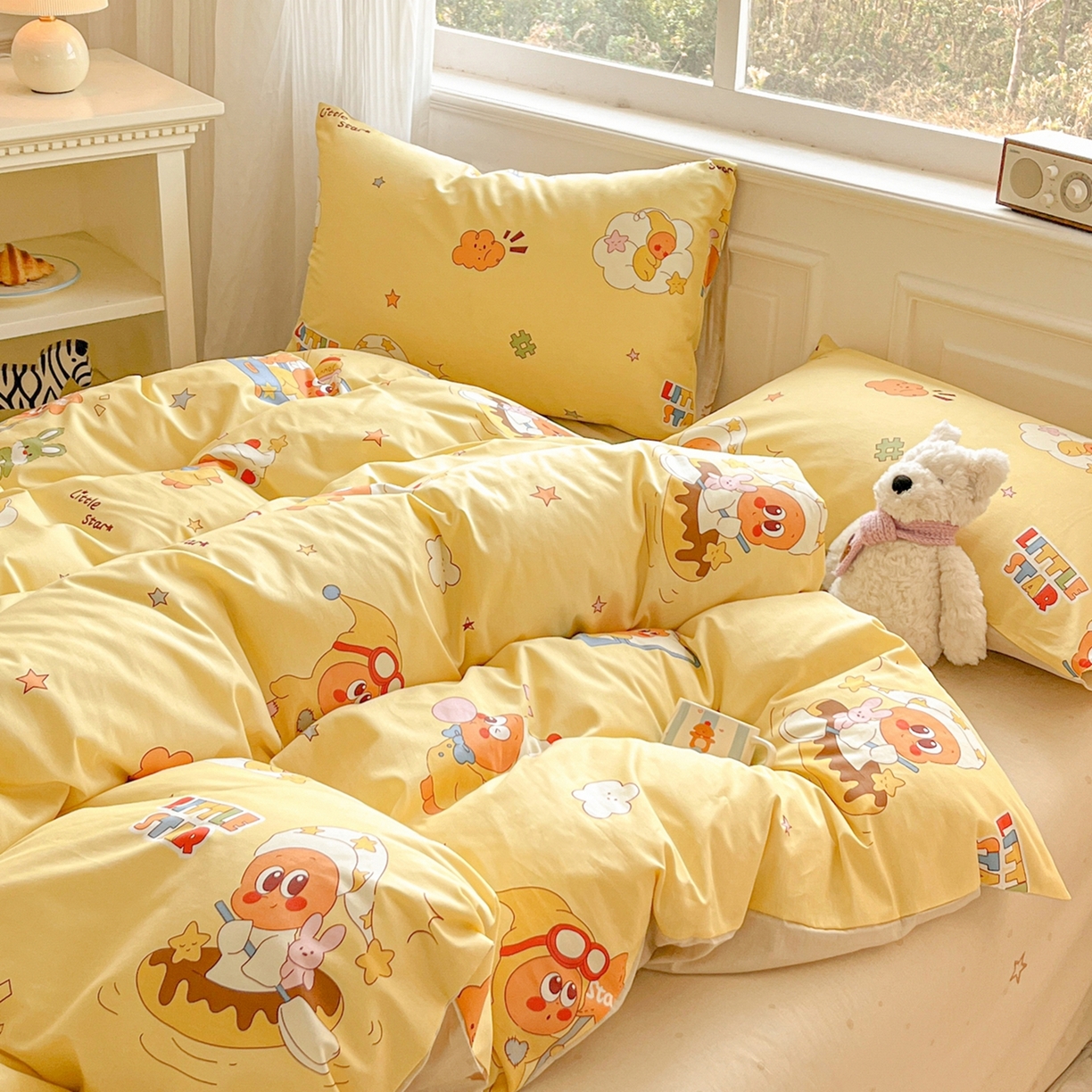 91家纺网 家纺一手货源 找家纺 博雅 2026新款全棉纯棉卡通四件套 可爱星星人