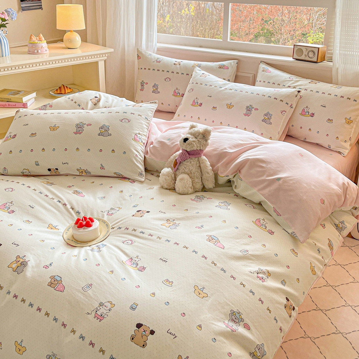 91家纺网 家纺一手货源 找家纺 博雅 2026新款全棉纯棉卡通四件套 萌宠日记