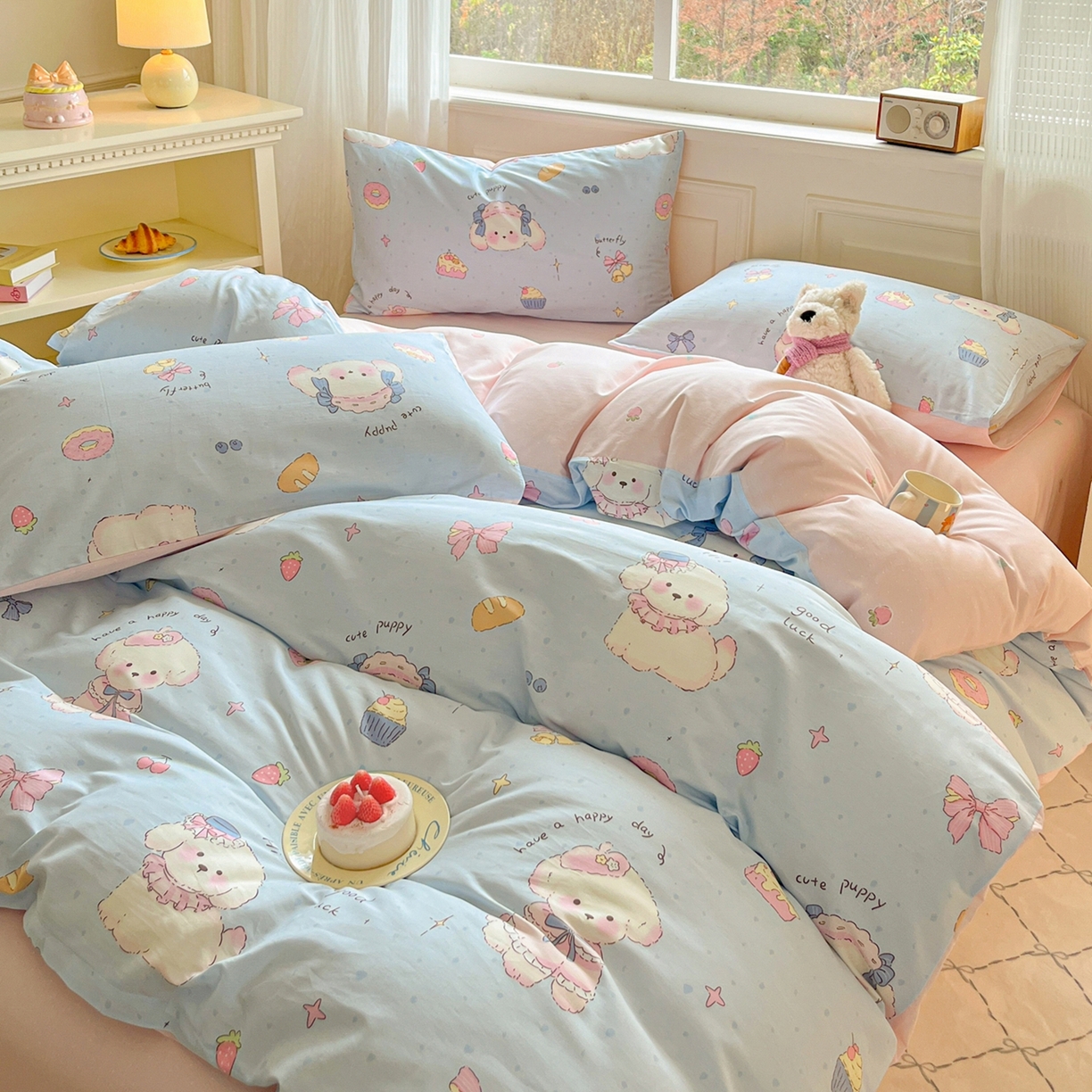 91家纺网 家纺一手货源 找家纺 博雅 2026新款全棉纯棉卡通四件套 帽子甜心狗