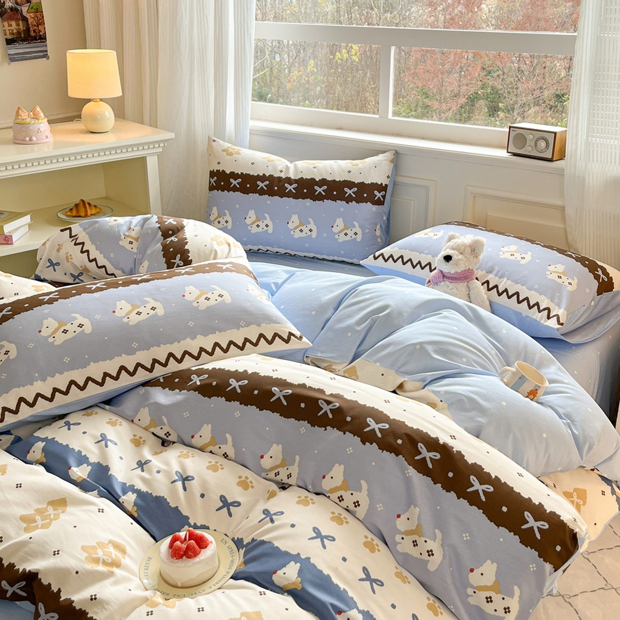 91家纺网 家纺一手货源 找家纺 博雅 2026新款全棉纯棉卡通四件套 雪地小狗