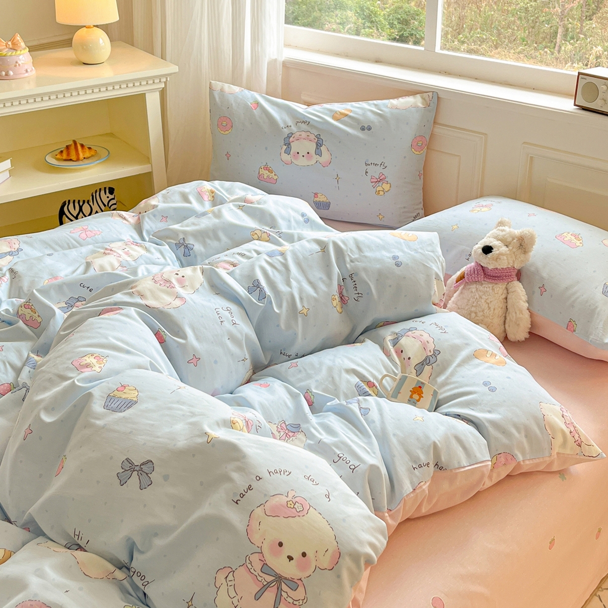 91家纺网 家纺一手货源 找家纺 博雅 2026新款全棉纯棉卡通四件套 帽子甜心狗