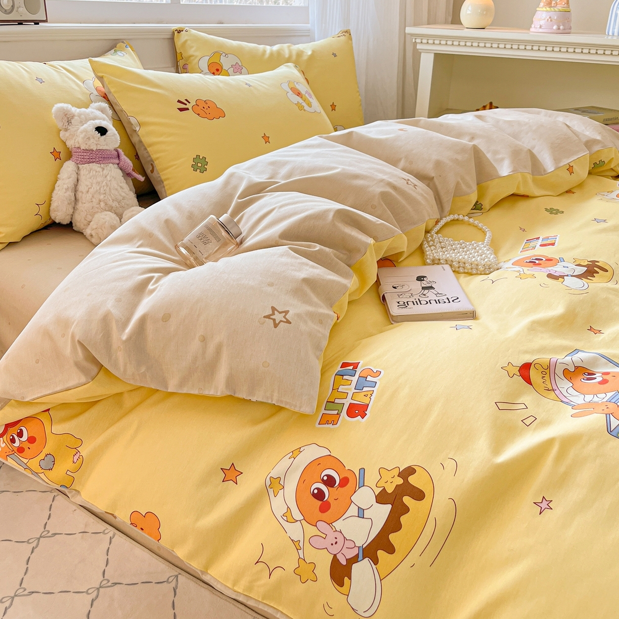 91家纺网 家纺一手货源 找家纺 博雅 2026新款全棉纯棉卡通四件套 可爱星星人