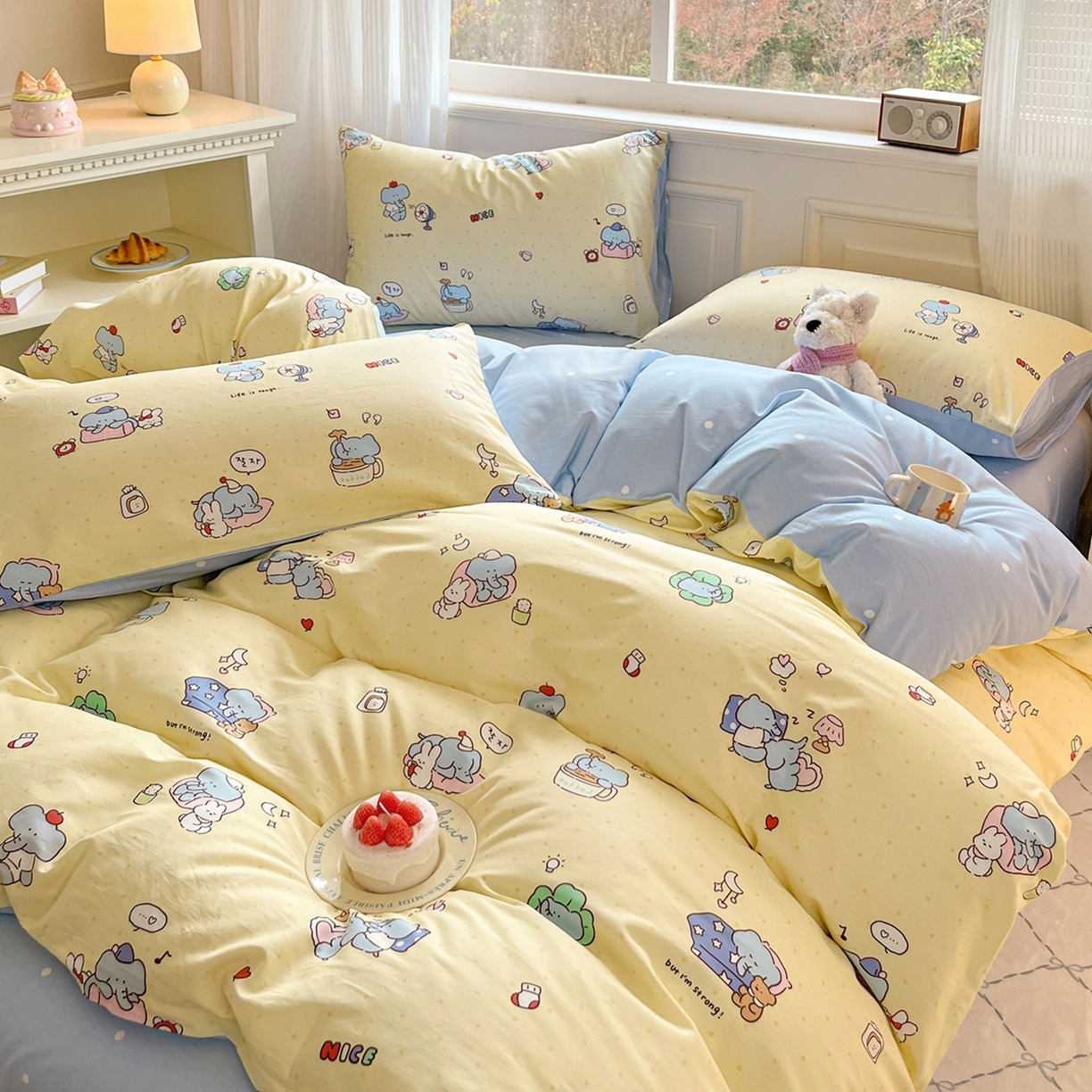 91家纺网 家纺一手货源 找家纺 博雅 2026新款全棉纯棉卡通四件套 晚安小象