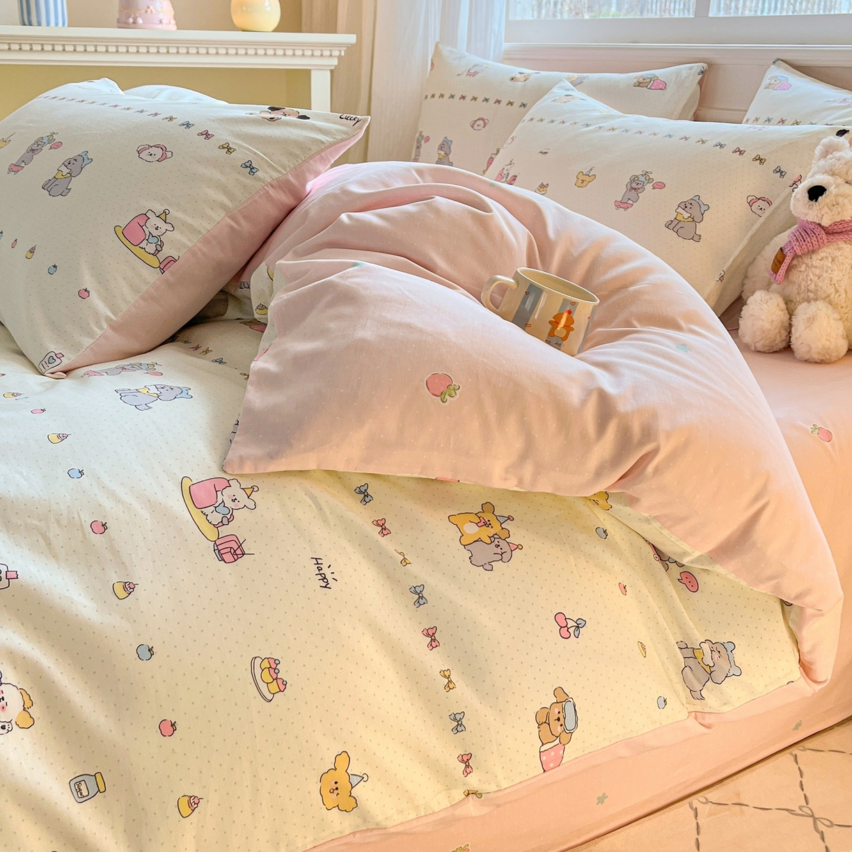 91家纺网 家纺一手货源 找家纺 博雅 2026新款全棉纯棉卡通四件套 萌宠日记