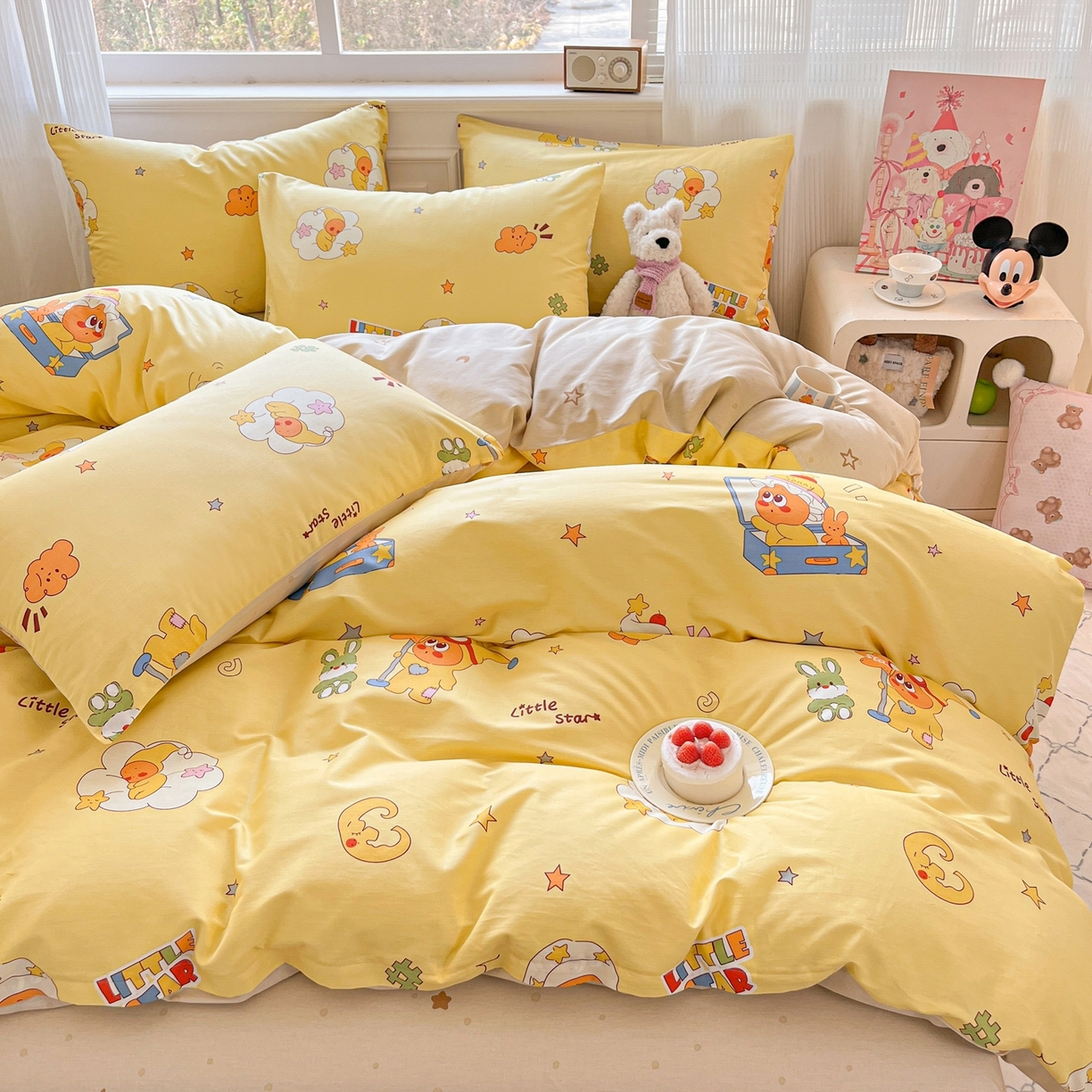 91家纺网 家纺一手货源 找家纺 博雅 2026新款全棉纯棉卡通四件套 可爱星星人